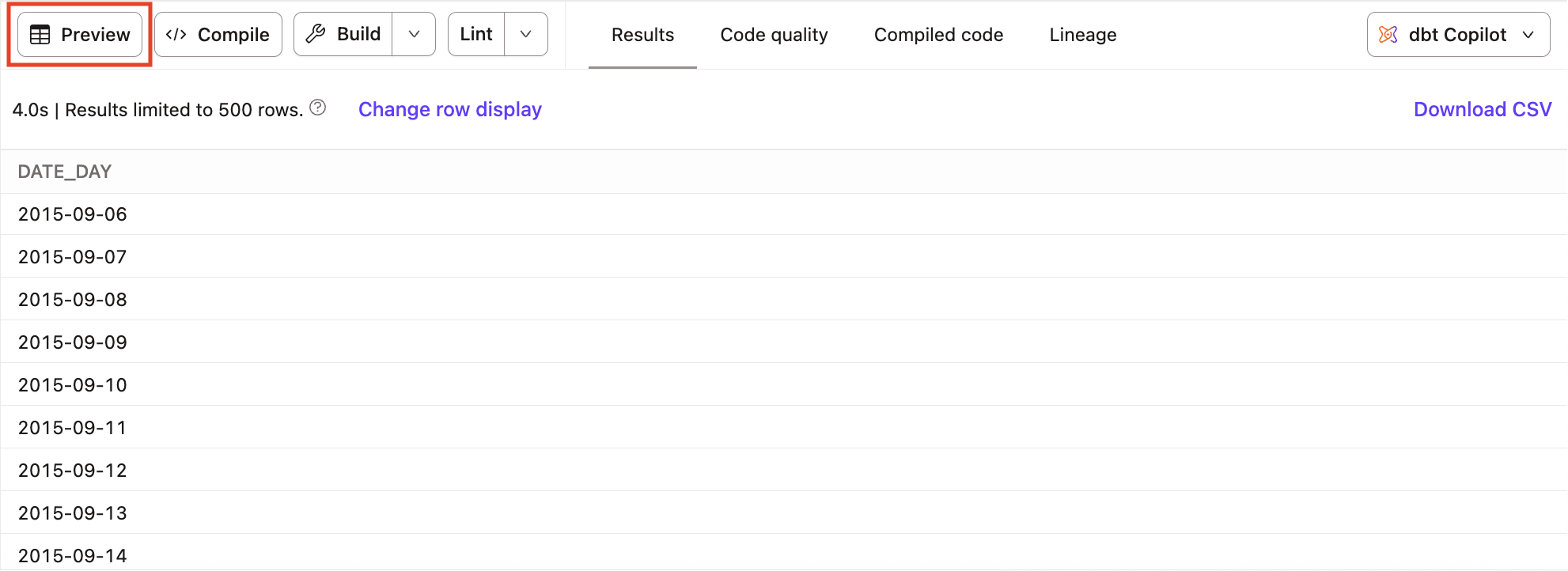 Preview the time spine model in the Studio IDE Preview the time spine model in the Studio IDE